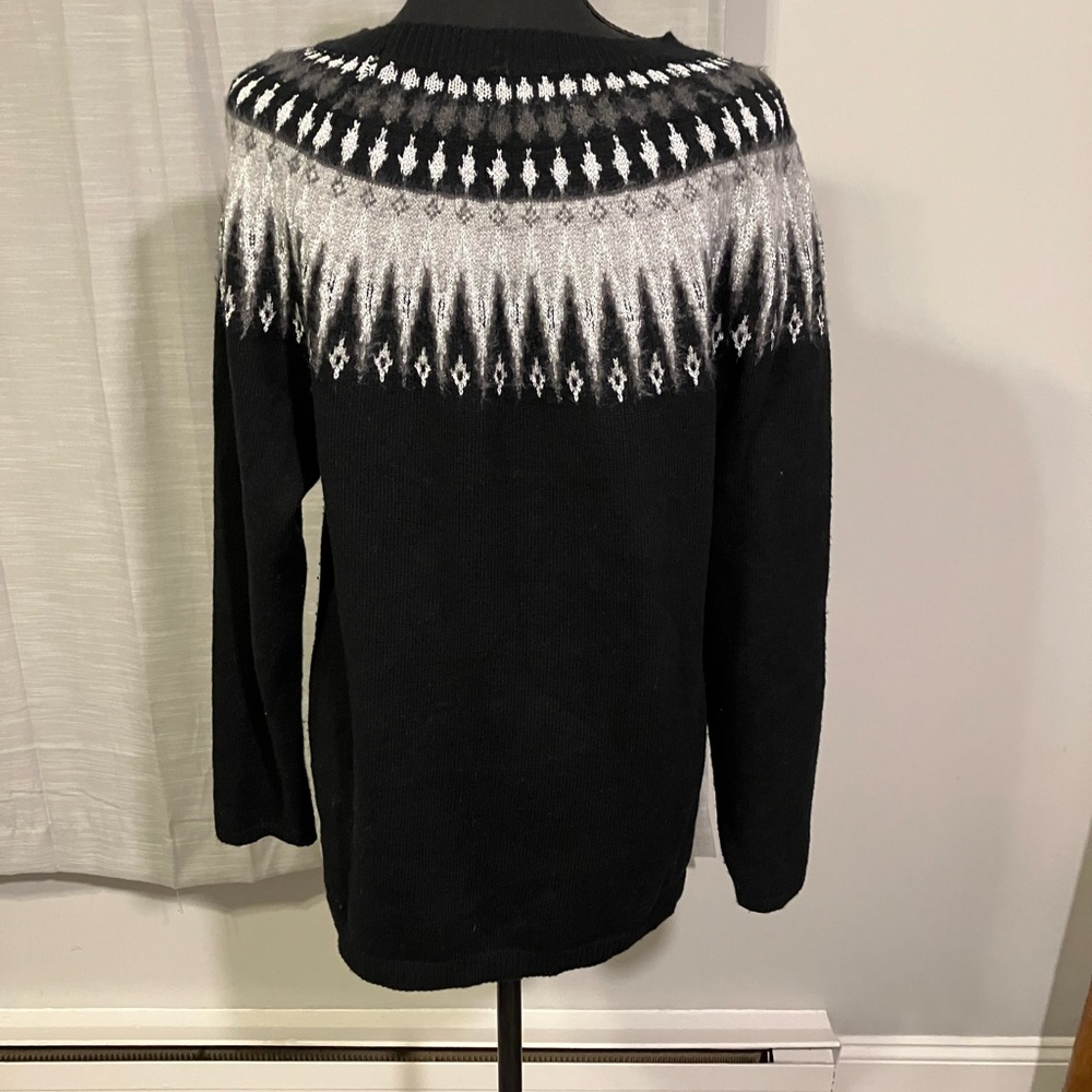 Black, white and silver fair isle knit sweater